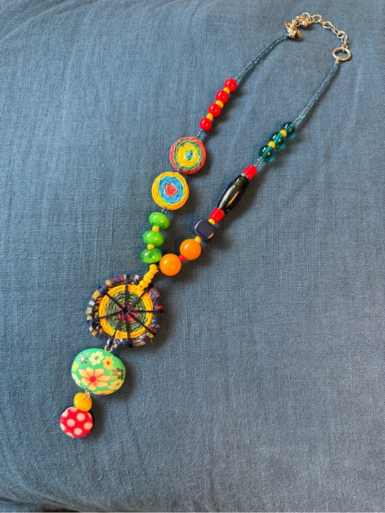 Jewelry - Colorful Boho Multi-Bead Pendant Necklace - Vibrant Green & Yellow Artisan made